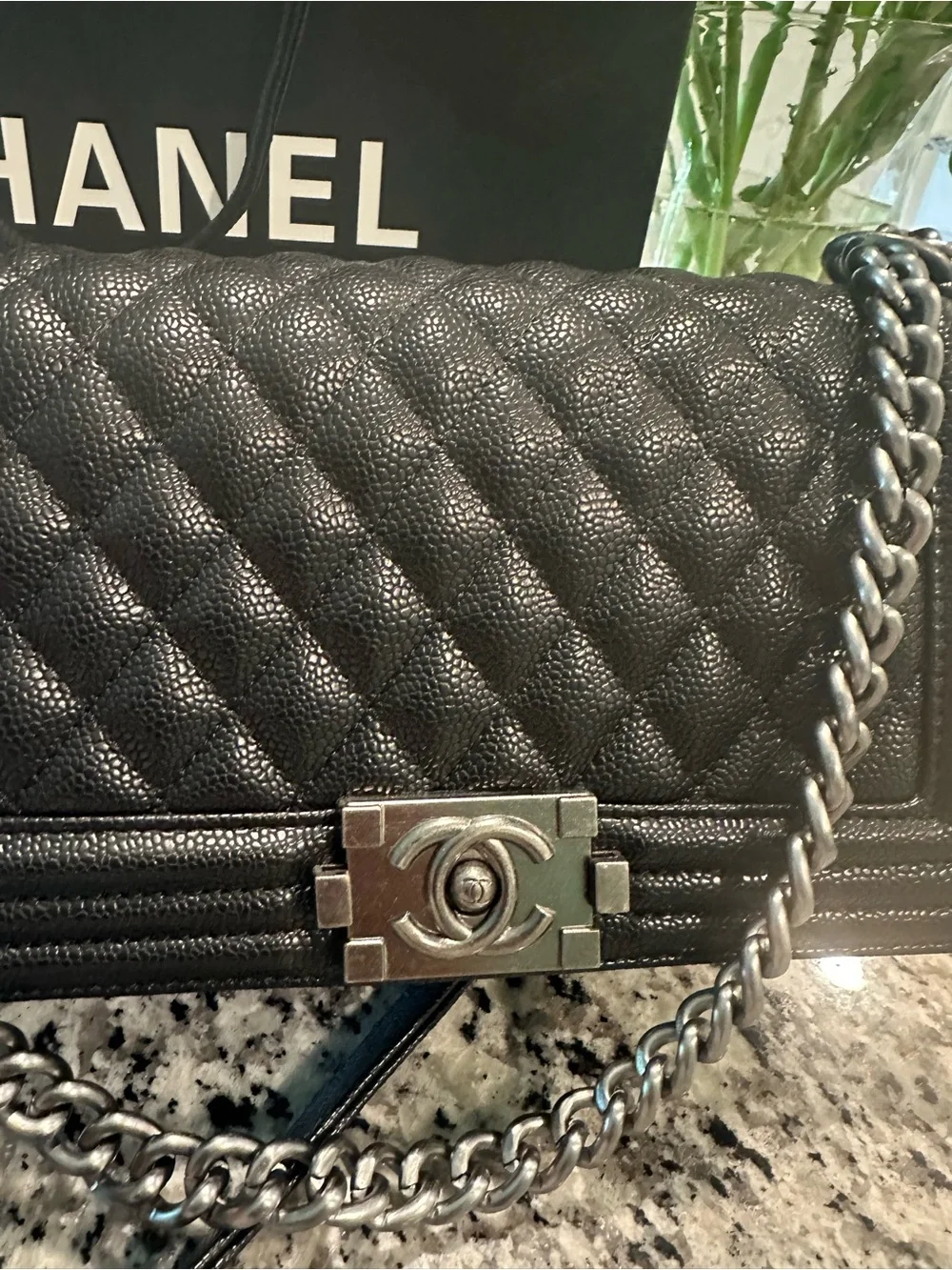 NWOT Luxury Medium Black Quilted Flap Bag Chain Strap Silver Hardware